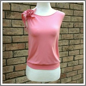 LOFT Pink Sleeveless Top With Rose Detail